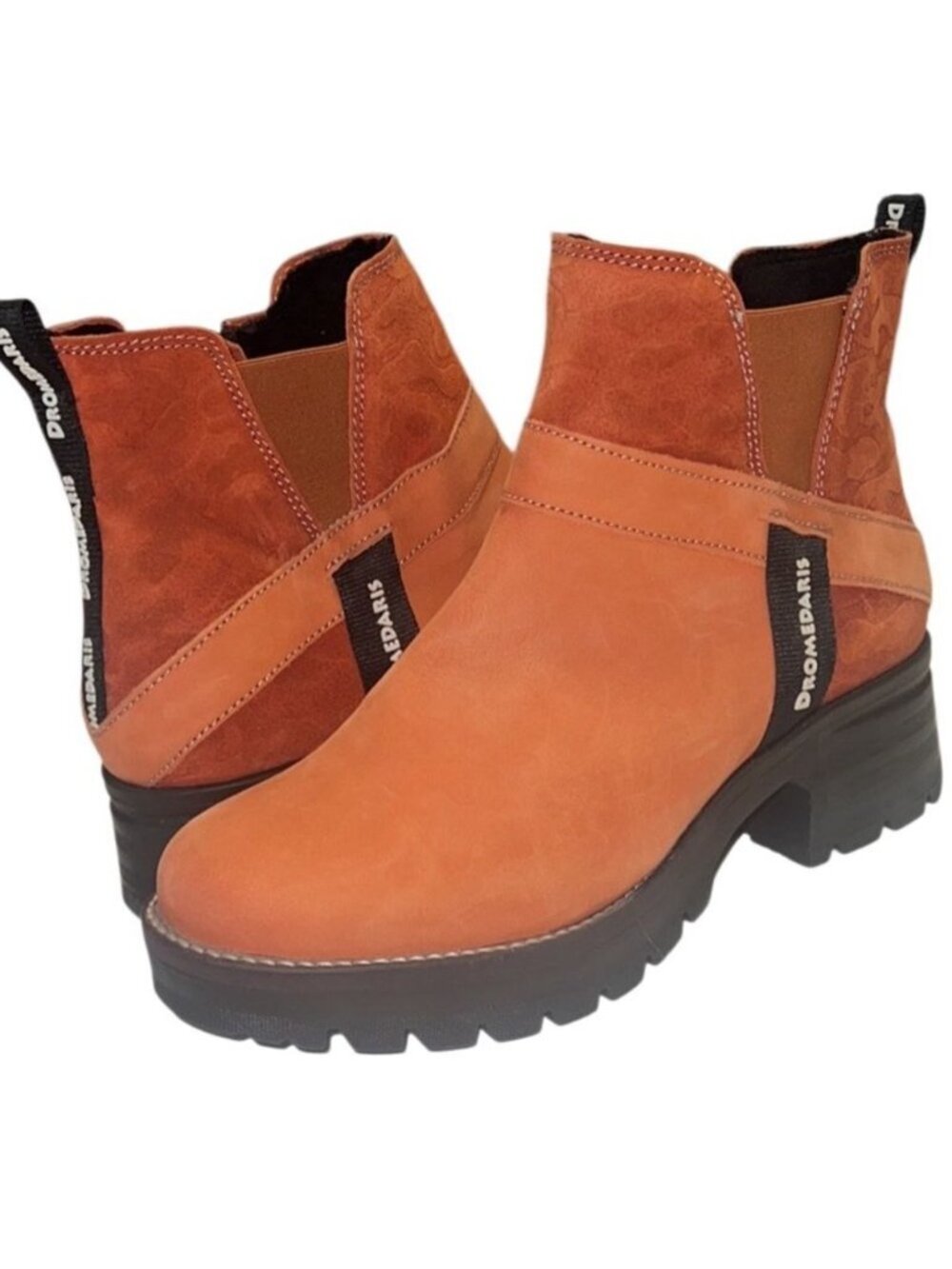 Dromedaris Katniss Orange Leather Chunky Sole Chelsea Boot Size 42